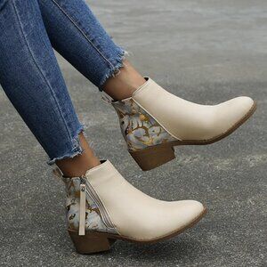 Women's Large Size British Style Pointed Toe Leather Boots Zipper Low Tube